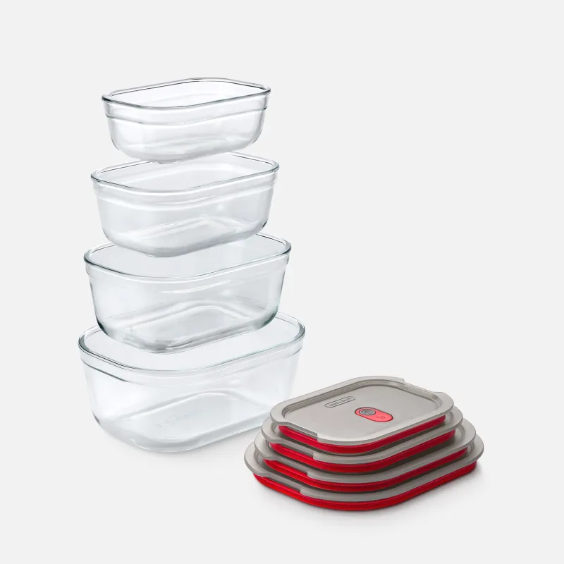 STACK + NEST GLASS FOOD CONTAINERS SET OF 4