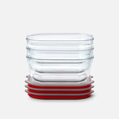 STACK + NEST GLASS FOOD CONTAINERS X3