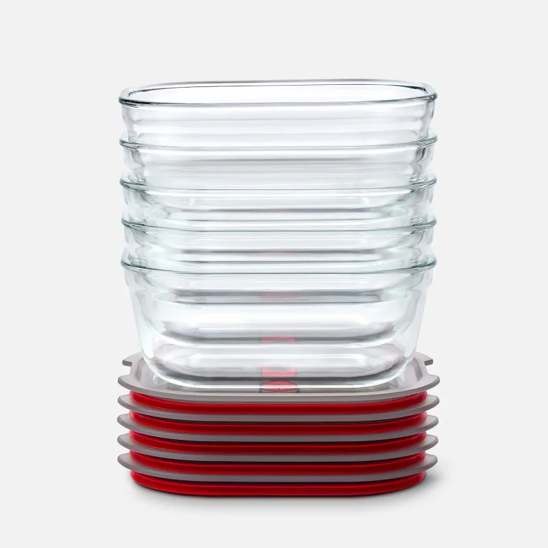 STACK + NEST GLASS FOOD CONTAINERS X5