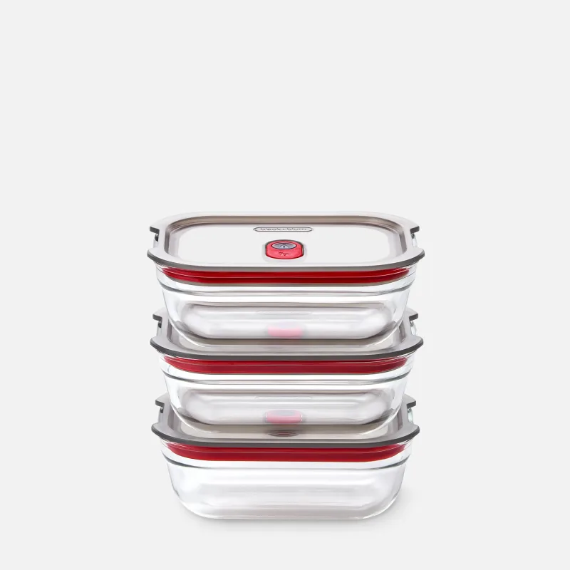STACK + NEST GLASS FOOD CONTAINERS X3