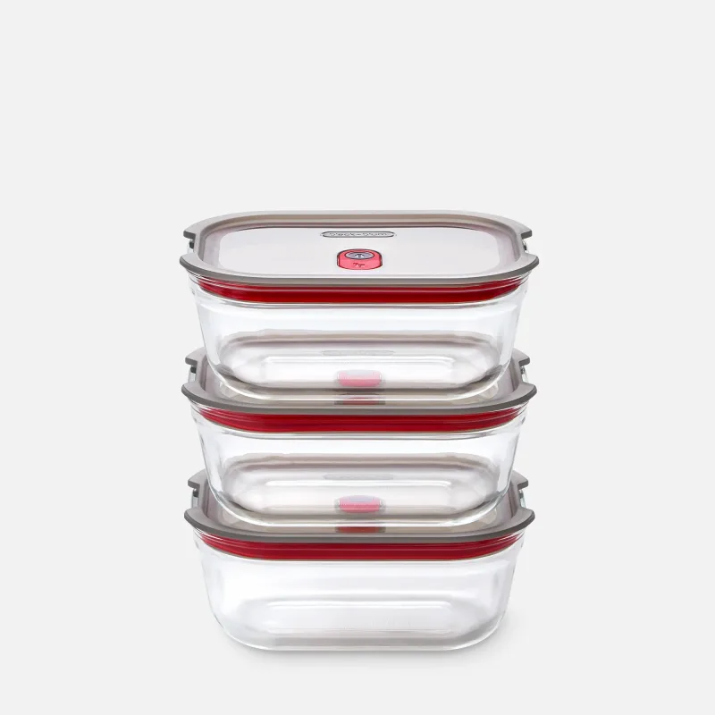 STACK + NEST GLASS FOOD CONTAINERS X3
