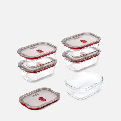 STACK + NEST GLASS FOOD CONTAINERS X5