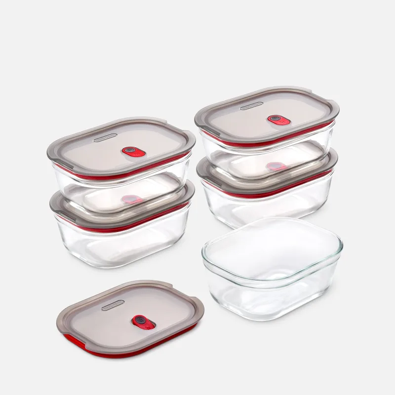 STACK + NEST GLASS FOOD CONTAINERS X5