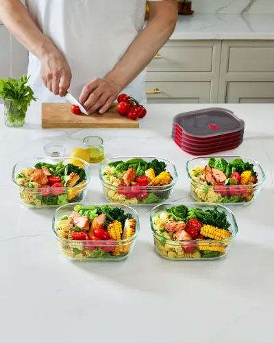 STACK + NEST GLASS FOOD CONTAINERS X5