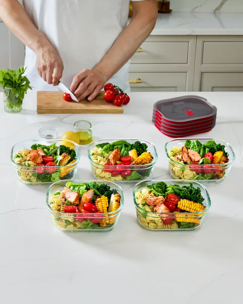 STACK + NEST GLASS FOOD CONTAINERS X5