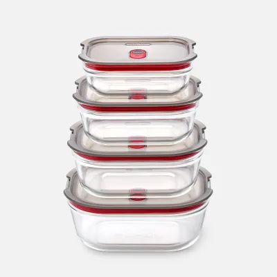STACK + NEST GLASS FOOD CONTAINERS SET OF 4