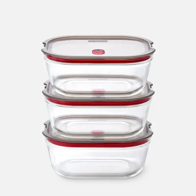 STACK + NEST GLASS FOOD CONTAINERS X3